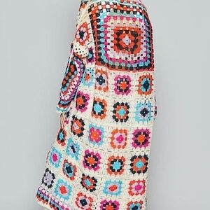 POL Crochet Granny Square Long Cardigan One Size New